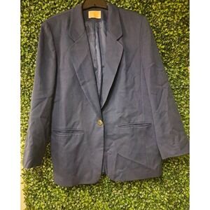 Vintage Pendleton Navy Blue Blazer Sz 12‎ 100% Virgin Wool 1 Button Fully Lined